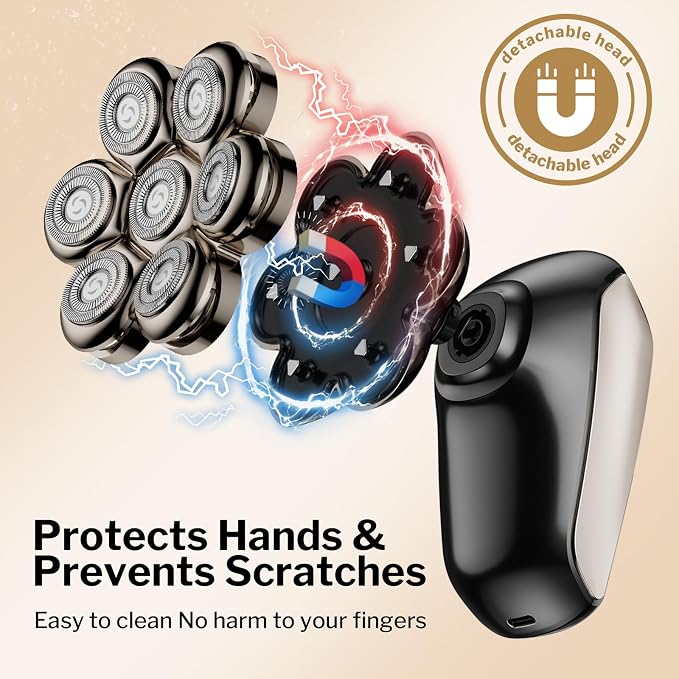 Head Shavers for Bald Men: 5-in-1 Electric Razor with 7D Floating Blades - IPX7 Waterproof Grooming Kit, Detachable Magnetic Head, 90-Min Wet Dry Gifts for Father's Day
