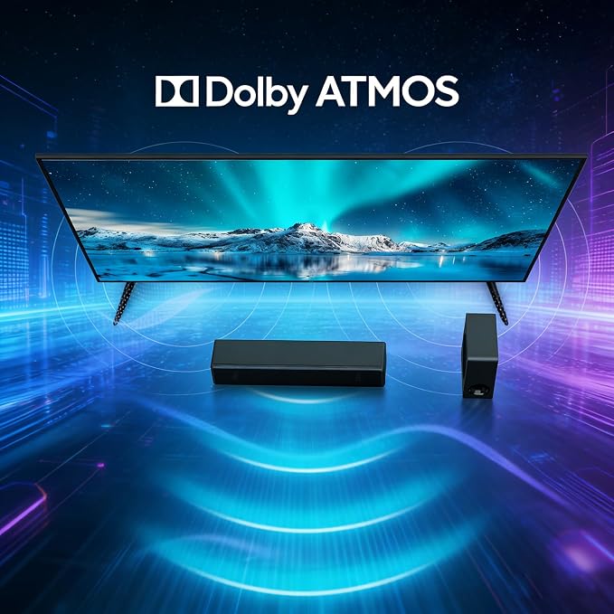 Sound Bar with Subwoofer, 100W Bass Soundbar for Smart TV, w/Dolby Atmos 3D Surround Sound System, 2.1CH Home Theater Audio Soundbar, Adjustable Home Theater Bluetooth Speaker for TV/Projector/PC
