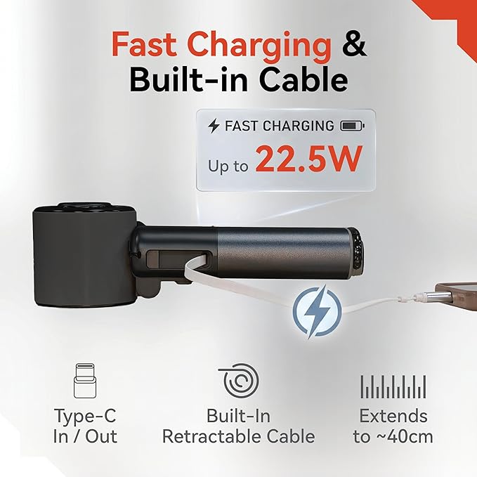 SEIGA Pro Metal Ice Fan with Cooling Plate & 9000mAh Power Bank, 10500 RPM 100-Speed Handheld Fan, 22.5W Fast Charge, USB-C Cable & Flashlight for Travel & Summer