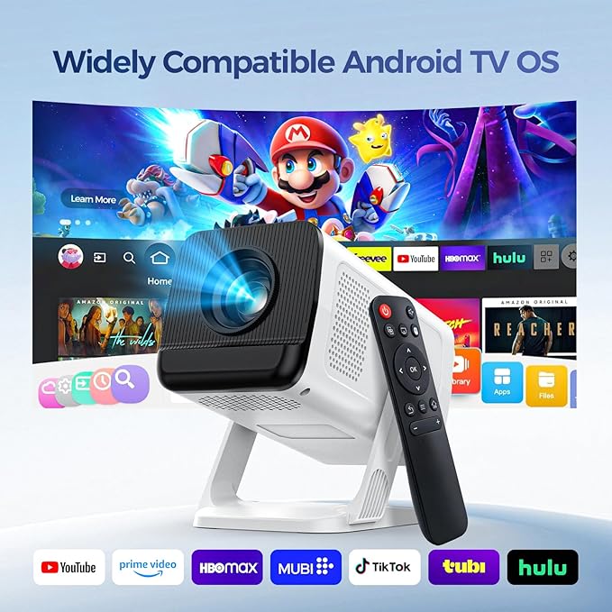 [Built-in Apps & 2026 Upgraded] Mini Projector with WiFi and Bluetooth,Native 1080P Smart Projector 4K Supported,Auto Vertical Keystone,210° Rotatable,Compatible with TV Stick,Smartphone(Medium)