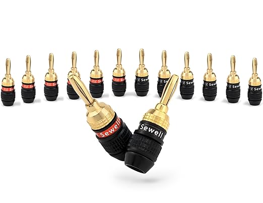 Sewell Deadbolt® Banana Plugs 7-Pairs, Gold Plated Speaker Plugs, Quick Connect, Tool-Free, SW-29863-7