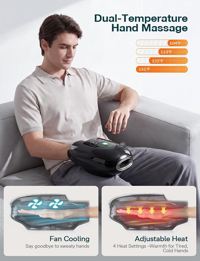 ALLJOY Hand Massager with Heat and Compression, 9 Modes 9 Intensities Hand Massager for Arthritis and Carpal Tunnel Pain Relief, Wrist Kneading Carpal Tunnel Massager,Birthday Gifts for Men Women