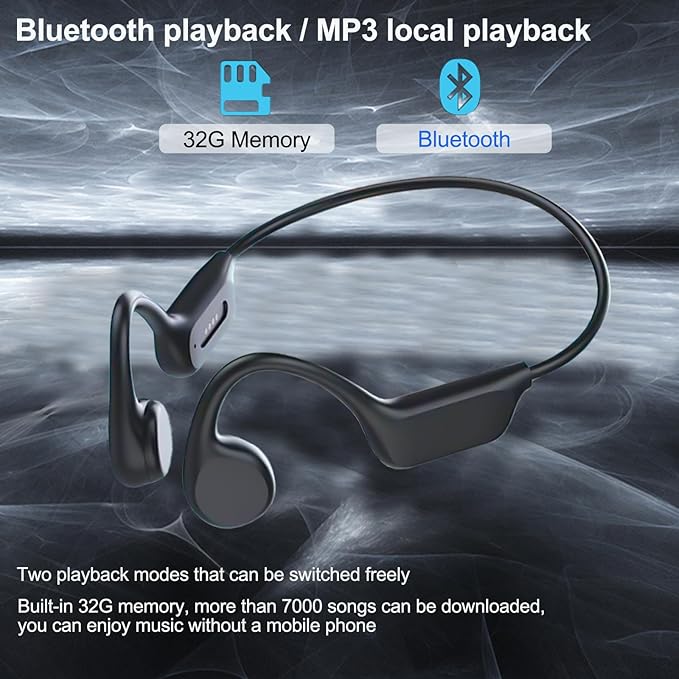 Bone Conduction Headphones Sports Headset Open-Ear Bluetooth 5.4 Wireless Swimming Earphones with Built-in Mic 32G Memory Magnetic Charging IPX8 Waterproof for Workout Running Cycling (Black Red)