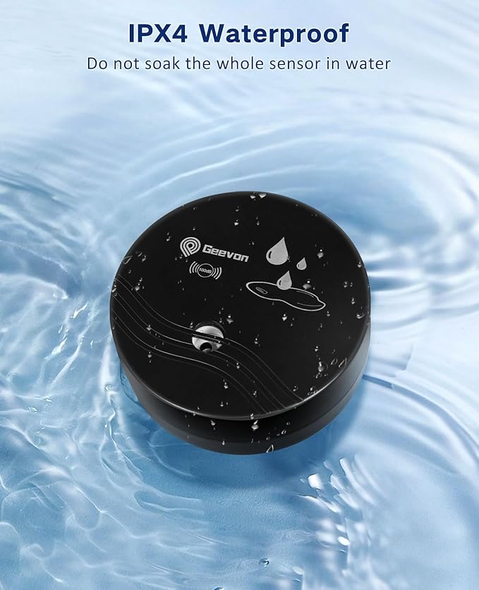 Geevon 1 Pack Water Leak Detectors, 100dB Water Sensor Alarms Flood Detector for Basements, Bathrooms, Laundry Rooms, Kitchens, Garages, and Attics, Water Alarms Battery-Operated (Battery Included)