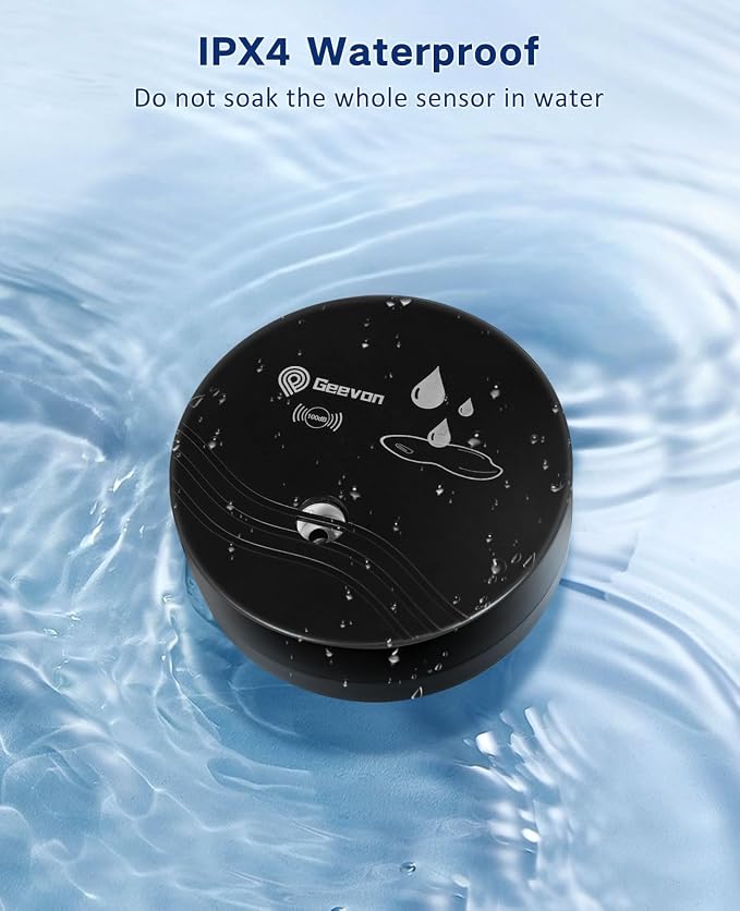 Geevon 2 Pack Water Leak Detectors, 100dB Water Sensor Alarms Flood Detector for Basements, Bathrooms, Laundry Rooms, Kitchens, Garages, and Attics, Water Alarms Battery-Operated (Battery Included)