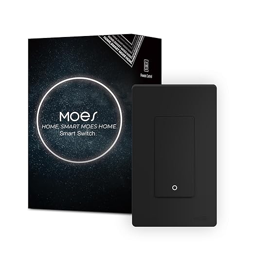 MOES 2nd Generation WiFi Smart Light Switch, Wall Switch 2.4GHz, Neutral Wire Required, Smart Life APP Remote Control, Compatible with Alexa, No Hub Required, Black 1 Gang