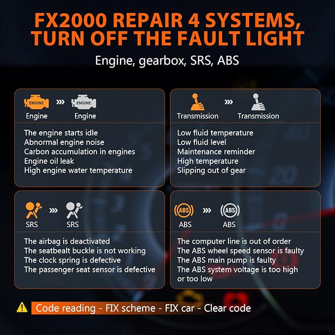 ANCEL OBDII Scanner AD310 Classic Car Engine Fault Code Reader with FX2000 ABS SRS Transmission OBD2 Scanner Diagnostic Tool for All Vehicles