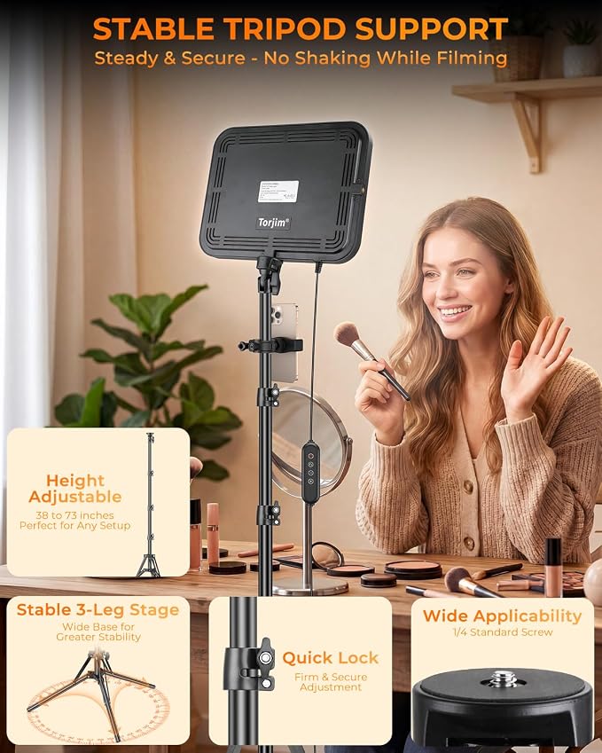 Torjim 12 Inch Video Light Kit for Creators, 30W High Brightness Studio Lights with Tripod Stand & Phone Holder, 3000-6500K Adjustable Photography Lighting for Clearer YouTube Streaming Home Studio