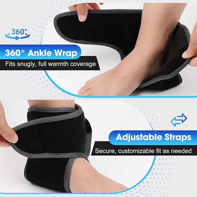 2PCS Cordless Neuropathy Foot Massager, Ankle Heating Pad for Pain Relief, Rechargeable Foot and Ankle Massage for Circulation, Heated Ankle Wrap, Black