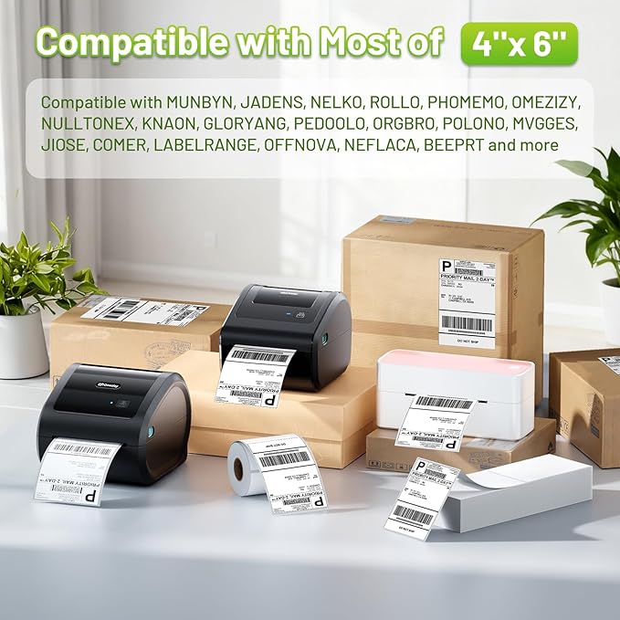 D450BT Shipping Label Printer&500Pcs 4x6 Thermal Shipping Label, Shipping Address Labels (2 Rolls of 250 4x6 Roll Labels) - Compatible with Nelko, JADENS, beeprt, ASprink, Rollo, Zebra, Omezizy and Ot