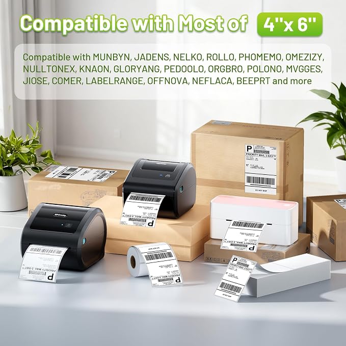 D450BT Thermal Label Printer&500Pcs 4x6 Thermal Shipping Label, Shipping Address Labels (2 Rolls of 250 4x6 Roll Labels) ,Thermal Printers for Small Business, Compatible with Android,iPhone, macOS, Wi