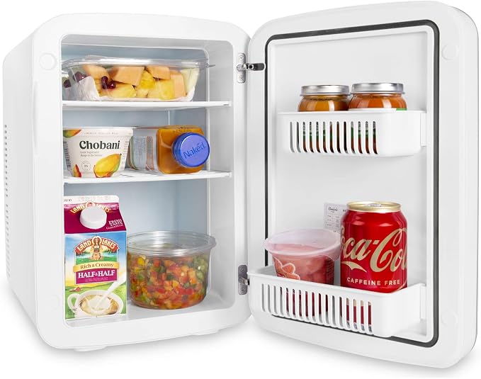 Cooluli Vibe Mini Fridge for Bedroom - With Cool Front Magnetic Whiteboard - 15L Portable Small Refrigerator for Travel, Car & Office Desk - Plug In Cooler & Warmer for Food, Drinks & Skincare (White)