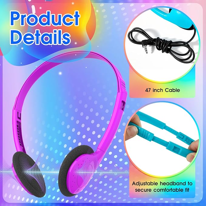 Kids Headphones Bulk 8 Pack for Classroom School Students Children Toddler Boys Girls Teen and Adult(HLY002,8 Colors)