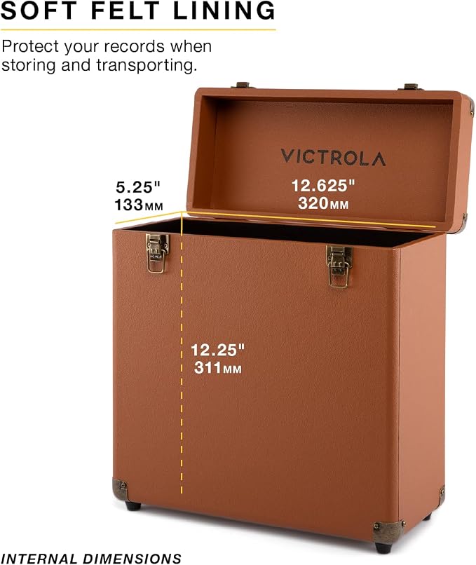 Victrola Collector II (2026 Model) – Vinyl Record Storage Case – Hold 30+ Vinyl Turntable Records, Heavy-Duty Hardware, Soft Interior Lining, Portable Box with Carry Handle (Brown)