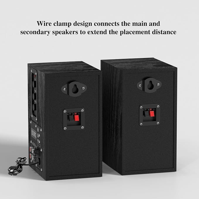 Elimavi 30W X 2 Powered Bookshelf Speakers - 3.5-RCA Input for Turntable, TV, PC, Record Player Speakers with 4 Inch Woofer & Wall Mounted