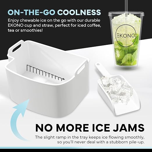 Nugget Ice Maker Countertop Sonic Ice Machine - 34 lbs/24H Pebble Ice Maker in 6-7 Min with Plastic Cup with Straw & Scoop - Countertop Ice Maker Nugget Ice for Home, Office, Bar, Party, Camping