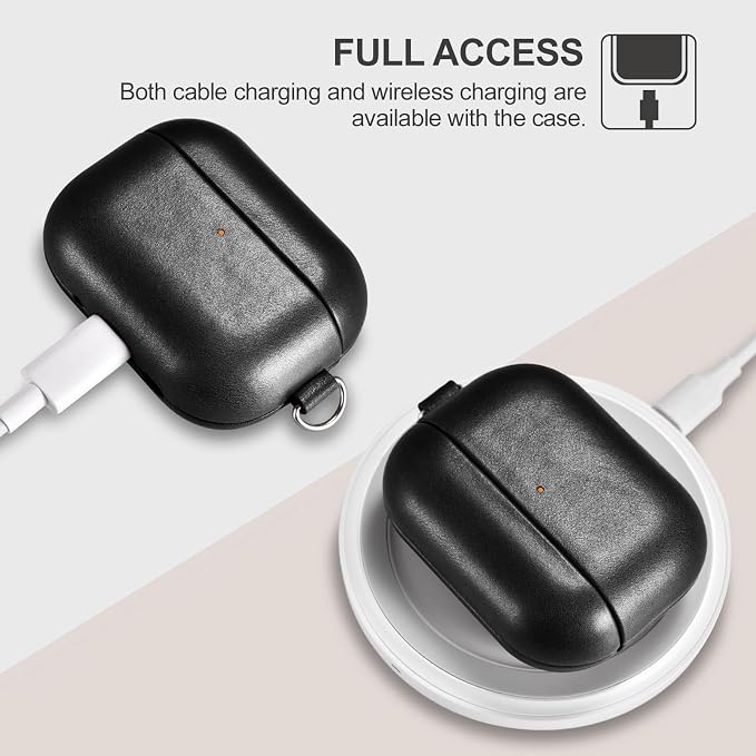 ICARER AirPod Pro 3 Case with Strap, 100% Geniune Leather Case, Handmade Top Grade Vintage Cover, Shockproof Protective Wireless Charging Cover, Compatible with AirPod Pro 3 2025 Model (Black)
