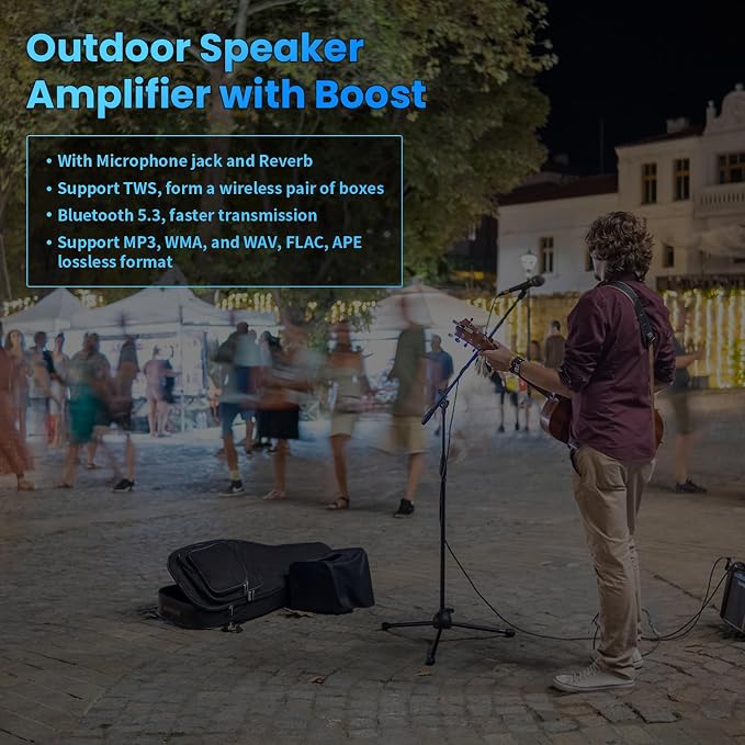 Bluetooth5.3 Mini Amplifier Board 100W Mono Power Amp with TWS Box, Karaoke Audio Amps Module with Boost for Home/Outdoor DIY Speakers, DC 9-24V, MIC and Reverb, Supports BT/USB/AUX Inputs