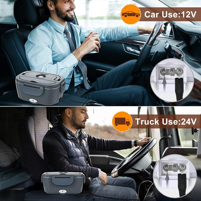 Electric Lunch Box for Adults, Portable Heated Lunch Box Food Warmer 80W Fast Heating Lunchbox 12/24/110/220V, 1.5L Lonchera Eléctrica Portátil Food Heater for Car/Truck Christmas White Elephant Gifts