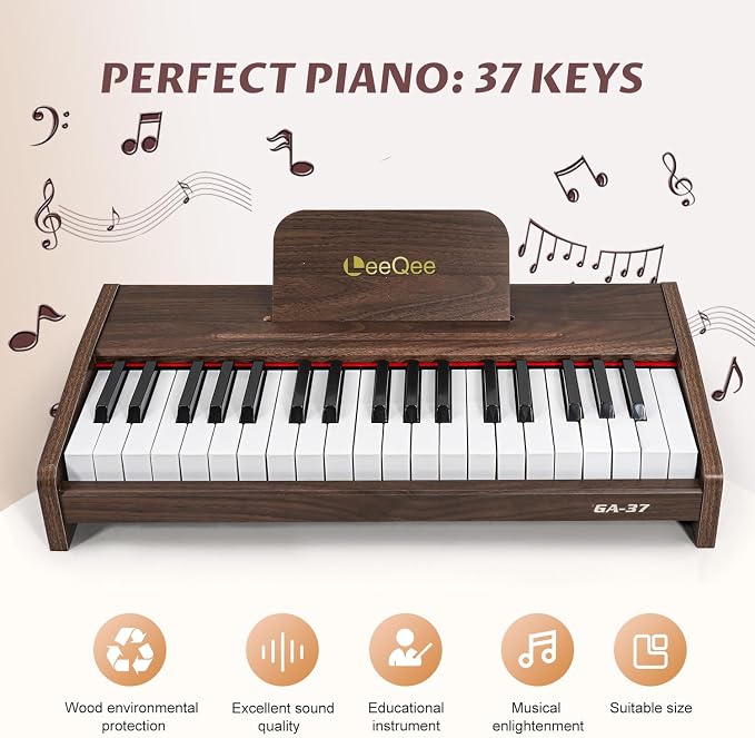 LeeQee 37-Key Wooden Kids Piano Keyboard Education Instrument Toy for Kids | Electronic Music Toy with Pro Sound, Educational Learning Modes - Best Toddler Educational Gift for Musicians 3+