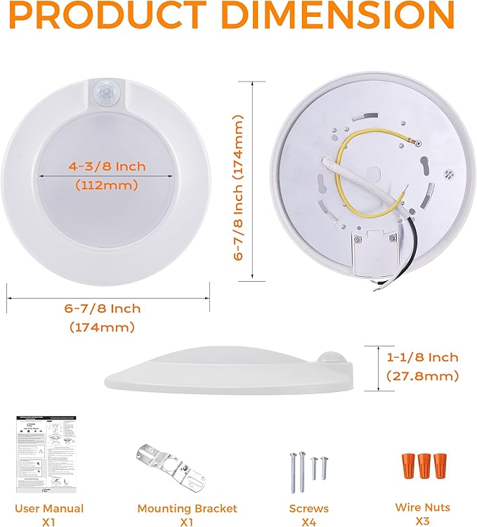 CLOUDY BAY [4 Pack] Motion Sensor Ceiling Light Indoor,120V CRI90 10W 5000K Bright Day Light,6.5 inch LED Flush Mount Ceiling Lighting Fixture for Garage,Walk-in Closet,Attic,Pantry Wet Location