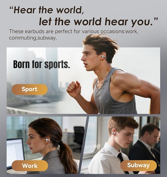 King Lucky Next-gen Clip on Earbuds Open Ear Wireless Bluetooth 6.0 Headphones with Mic,50H Play,ENC,IPX5 Waterproof,Sports Ear Buds,Comfortable for Small Ears&Fitness,Run (Silver, Standard)