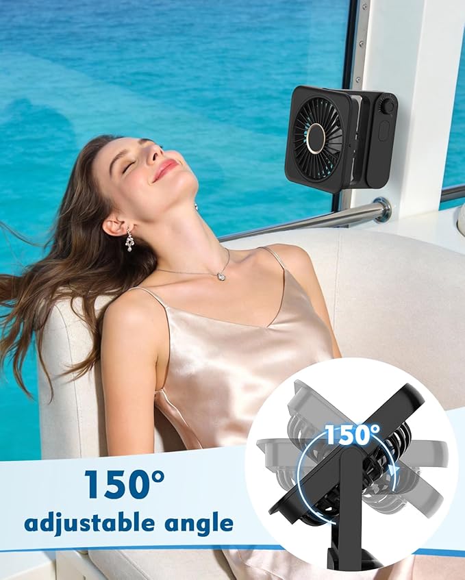 Magnetic Cruise Desk Mini Fan, 4000mAh Ultra-Slim Travel Fan Rechargeable, 0-100 Speeds, 150° Adjustable Portable Fan for Ship Cabin, Bedroom Sleeping, Camping, Travel & Cruise Essentials 2026, Black