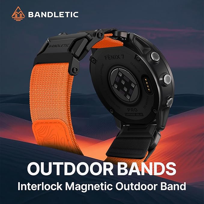 Bandletic Compatible with Garmin Forerunner 970 Watch Band, 22mm Quick Fit Magnetic Nylon Strap for Fenix E/8 47mm/7/6/5/Forerunner 965/955/Epix 2/Approach S70 47mm/Tactix & Quatix 8-47mm/Descent G2