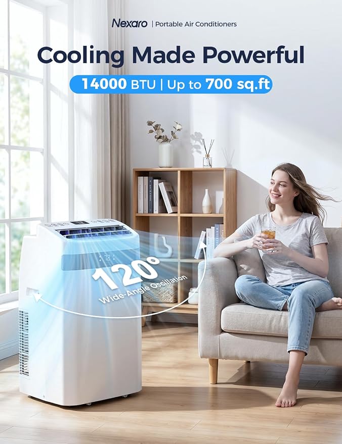 Portable Air Conditioner 14000 BTU, Cools Rooms up to 700 Sq. Ft, Portable AC Unit with Cooling, Dehumidifier & Fan Mode, Sleep, 24-Hour Timer, Remote Control, Window Installation Kit 1piece
