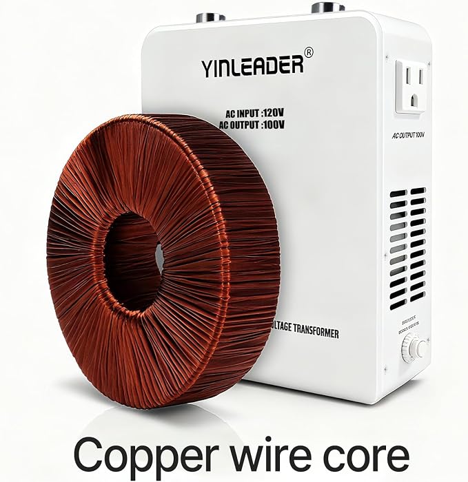 Yinleader 2000W Convert 120V to 100V Step Down Voltage Transformer Perfect for Japanese High-Power Devices in US(White)
