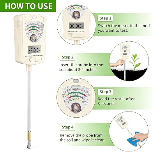 Soil Moisture Meter, 7-in-1 Soil Test Kit with Moisture/pH/Temperature/Sunlight/Air Humidity/Fertility, Soil Tester for Farming, Plants Gardening, Lawn, Gardening and Outdoor Plants