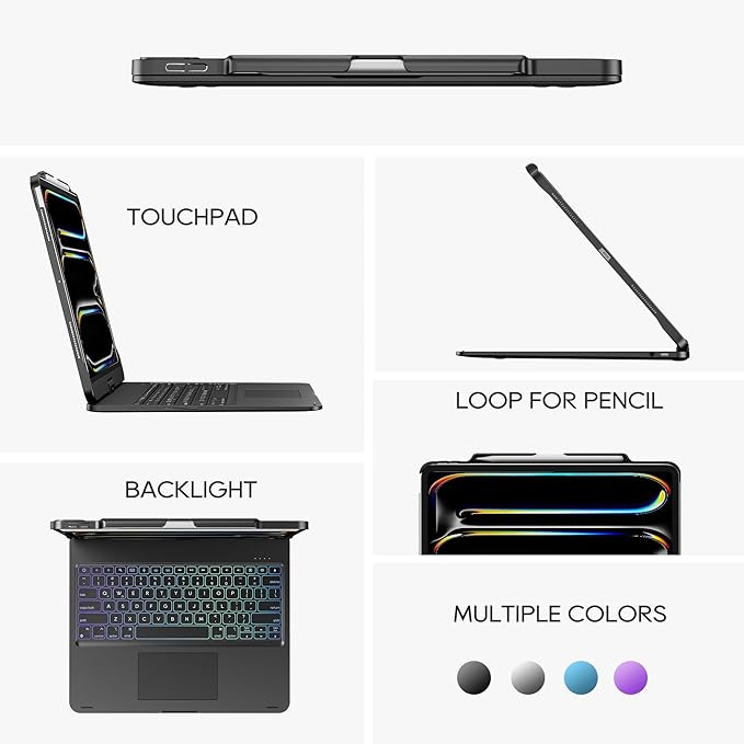 edaiser Swivel Keyboard Case for Apple 2026 iPad Air 13-inch M4 M3 M2, iPad Pro 13 inch (M4 M5), iPad Pro 12.9-inch 6th-3rd Gen; 360 Rotatable Cover with Pencil Holder, Trackpad, Backlit, Black