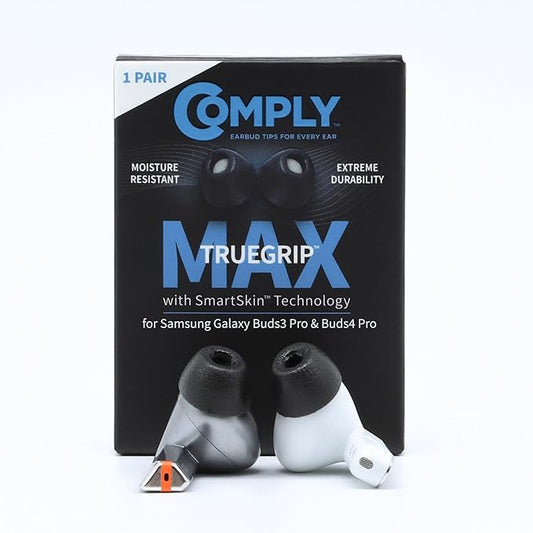 Comply TrueGrip MAX | Premium Memory Foam Replacement Earbud Tips for Samsung Galaxy Buds4 Pro & Buds3 Pro | Long-Lasting Comfort, Secure Fit, Noise Isolation | Black (Large) (1 Pair)