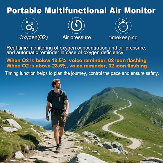 7-in-1 Portable Oxygen Detector for Indoor and Outdoor,288H Standby,O2 Detector with O2,Temperature,Humidity,Illumination,Room Oxygen Monitor for Car,RV,Camping,Travel (Orange)