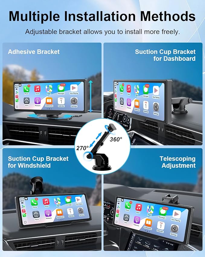 HK5 Carplay Screen for Car, 10.26’’ HD Wireless Apple Carplay & Android Auto Touchscreen with Backup Camera, Car Play Screen iOS 26 Compatible, GPS Navigation/Mirror Link/Siri/FM (No Front Camera)