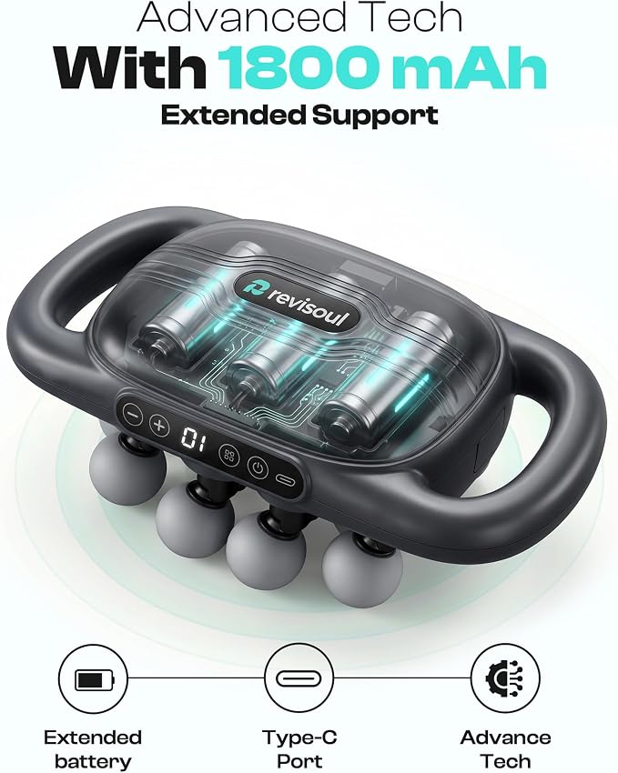 16 Head Massage Gun Deep Tissue Percussion Massager with Red Light Therapy | Multi Head Massager Gun for Muscle Recovery Back Pain Relief | Professional Full Body Massager 9 Modes & 30 Intensities