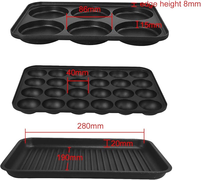 Health and Home Multifunction Nonstick Baking Maker with 3 Interchangeable Baking Plates for Grill,Pan Cake and Cake Pops,Takoyaki Maker.RED