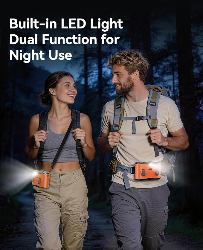 KIMMOO Dual-Motor Rechargeable Waist Fan with Ice Cooling, 25000 RPM High-Speed Neck Belt Clip-on Fan with 10 Gears, LED Display & Flashlight, Hands-Free Personal Fan for Work Outdoor Travel, Orange