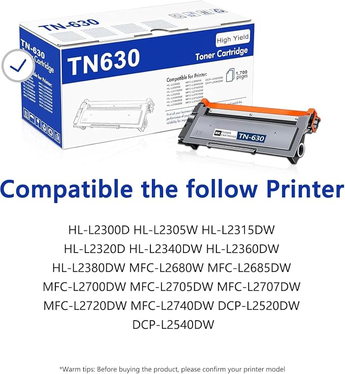 TN630 Toner Cartridge Replacement for Brother TN-630 Toner Cartridge Black High Yield Work with HL-L2300D HL-L2380DW HL-L2320D DCP-L2540DW MFC-L2700DW MFC-L2685DW 2 Pack