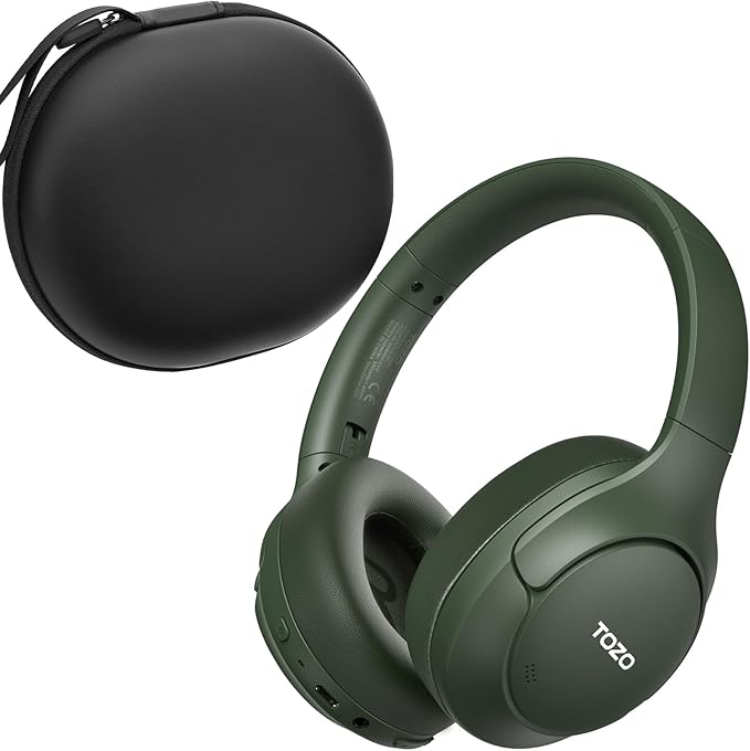 TOZO HT3 Hybrid Noise Cancelling Headphones, 90H Battery Life Wireless Over Ear Bluetooth 6.0 Foldable Headset, AI Voice Assistant with 5 Mics, Connect 2 Devices & Hi-Res Sound, 32 Audio EQ, with Case