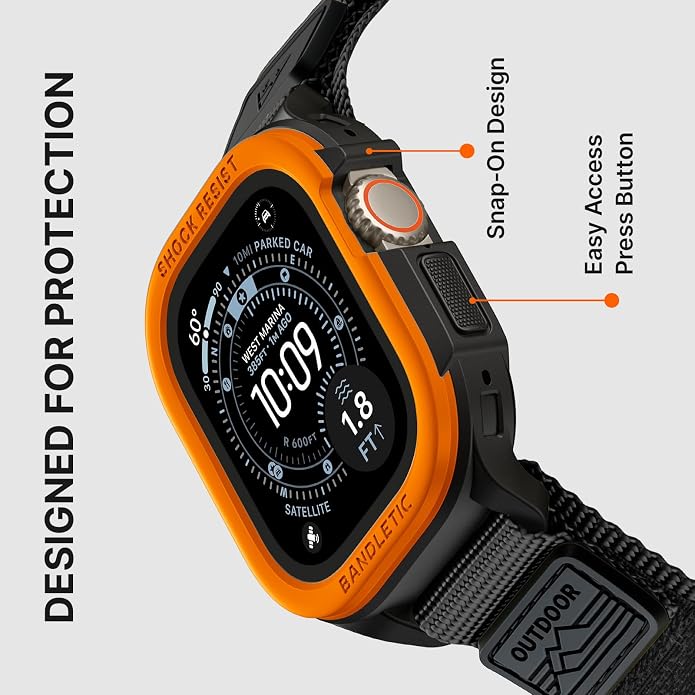 Bandletic Rugged Case with Band Compatible with Apple Watch 49mm(Ultra 3/2/1),46mm(Series 11/10), 45mm(Seriess 9/8/7),44mm(SE3/SE2/SE/6/5/4), Protective Cover Sport Accessories for iWatch Men