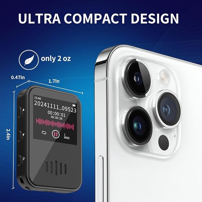 128GB(1600 Hours) Voice Recorder with Visual Screen,2025 Upgrade Tape Recorder with Ai-Triple Noise Reduction,Voice Activated Recorder,Small Voice Recorder,Portable Audio Recorder for Work,Study