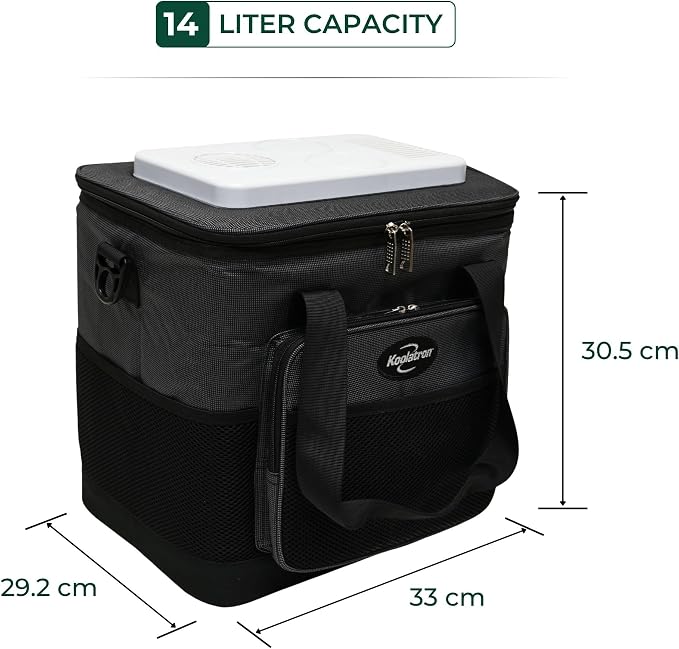 Koolatron Electric Portable Cooler Plug in 12V Car Cooler Bag, 14 qt (13 L) Black/Gray Soft-Sided No Ice Thermo Electric Portable Fridge for Camping, Adjustable Shoulder StrapTravel Road Trips.