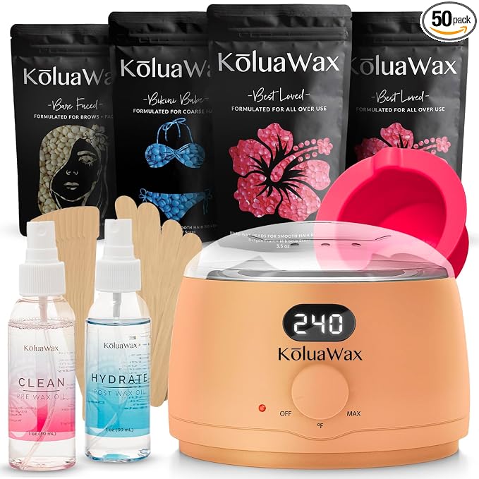 KoluaWax Premium Waxing Kit for Women - Beginner Friendly - Complete Wax Kit that includes 14oz of Wax Beads, Applicator, Pre and Post Care, Suitable for Sensitive Skin (Peach Fuzz)