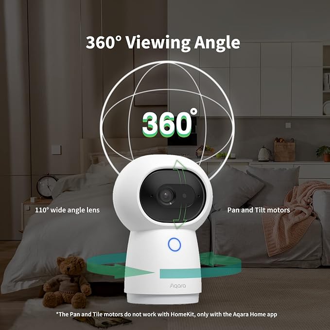 Aqara 2K Indoor Security Camera Hub G3, 360° Pan & Tilt Smart Cam | WiFi Security Camera for Baby & Pet, AI Facial & Gesture Recognition, Infrared Remote, Compatible with HomeKit Alexa IFTTT
