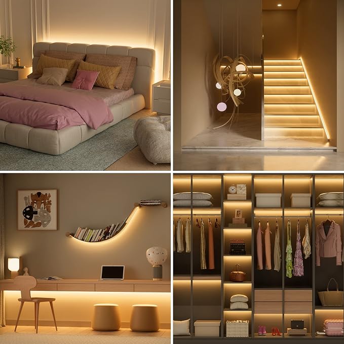 PAUTIX COB LED Strip Light,Amber LED Strip Lights 2000K,DC24V Dimmable 20ft/6.1m High Lumen Tape Light Kit for Cabinet,Painting,Bedroom,Kitchen,with RF Remote Timer Function