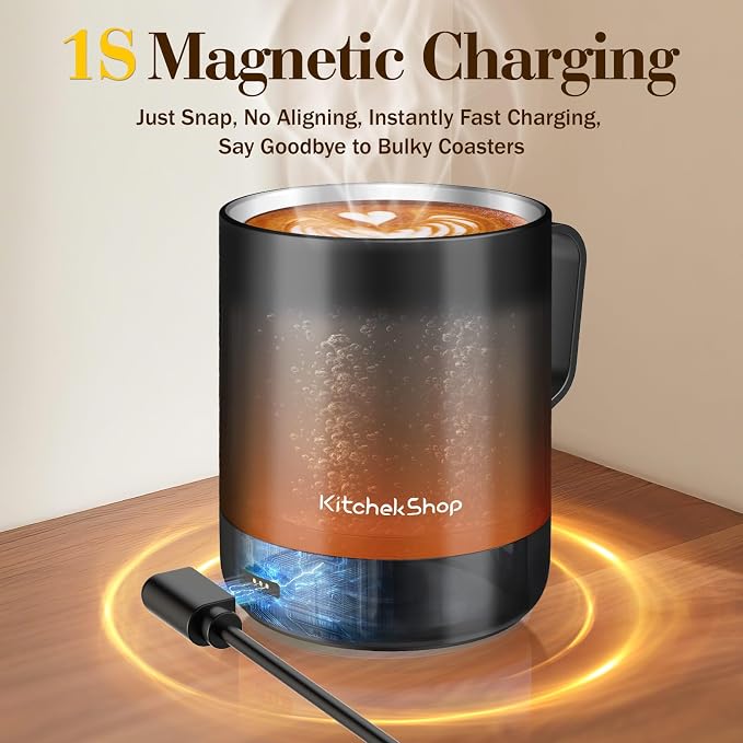 14oz Smart Coffee Mug Warmer - Self-Heating Mug with App Control, 160℉ Temperature Control, 150-Min Battery, Rechargeable Heated Mug Warmer for Home Office, Ideal Gifts for Dad Mom