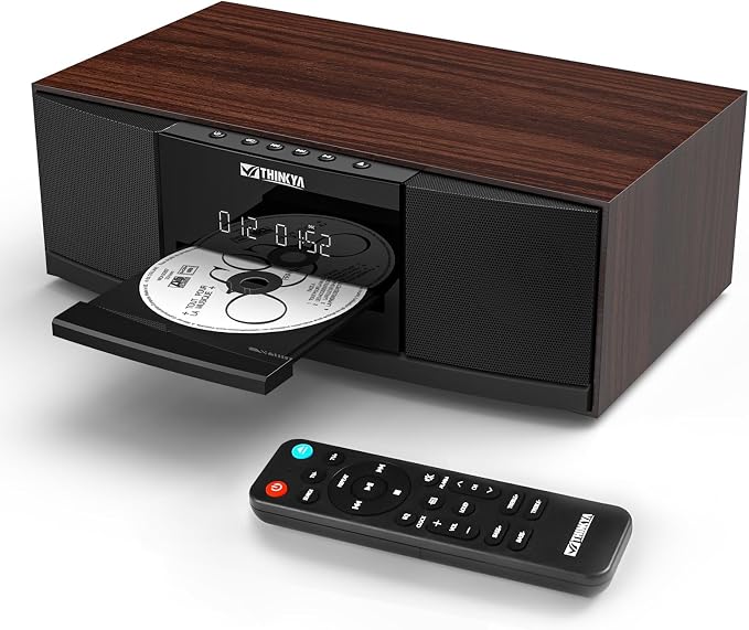 JA-318 CD Player Stereo System for Home, 36W RMS HiFi Bluetooth 5.3 CD Player with Speakers, FM Radio 40 Presets, USB/AUX Playback, LED Clock & Alarm, IR Remote Control, Vintage Wooden Design