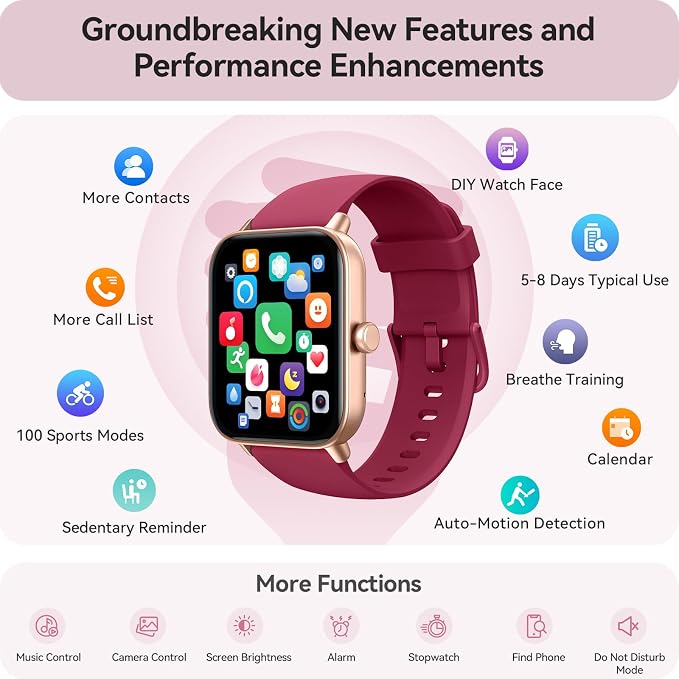 Gydom Smart Watch for Women Android & iPhone, Alexa Built-in, 1.8" Smartwatch with Heart Rate/SpO2/Sleep Monitor, IP68 Waterproof Activity Fitness Tracker, 101+ Sports Mode, Red
