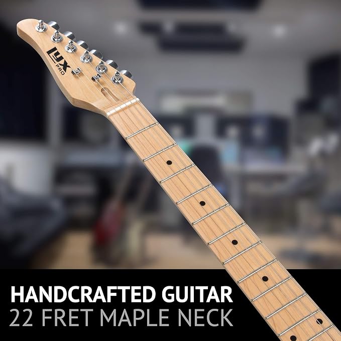 LyxPro 39” Electric Guitar Left Hand TL Series, Full-Size Paulownia Wood Body, 3-Ply Pickguard, C-Shape Neck, Ashtray Bridge, Quality Gear Tuners, 3-Way Switch & Volume/Tone Controls, 2 Picks, Natural